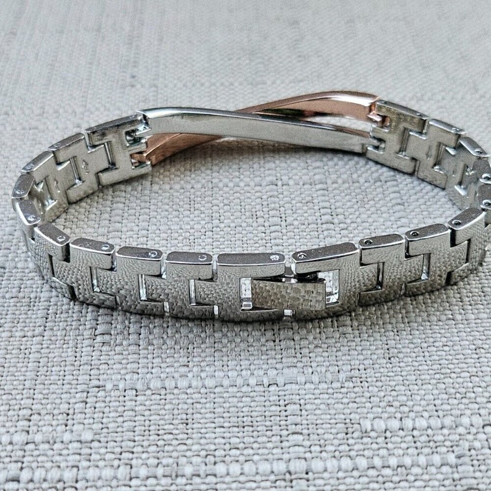 Women Bracelet Crystals Accent Face Rose Gold Silver Tone Fashion Jewelry - Picture 7 of 11